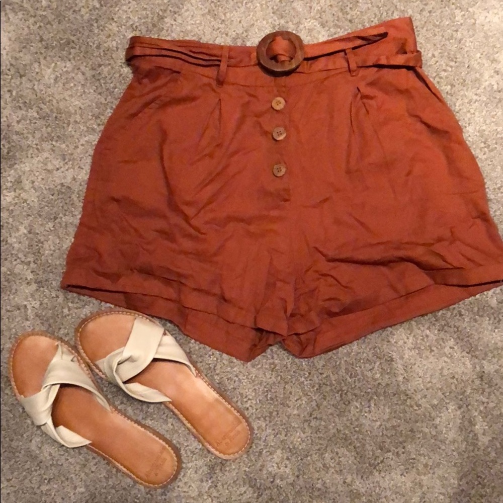 High waist linen blend shorts